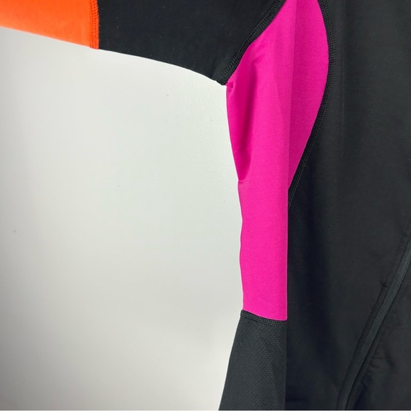 Spanx Mod Bod Black Neon Pink Orange Colorblock Full Zipped Jacket Size XL - Picture 4 of 9